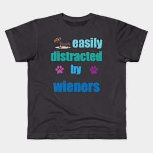 funny easily distracted by wieners Kids T-Shirt